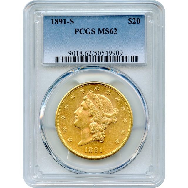 1891-S $20 Liberty Head Double Eagle PCGS MS62
