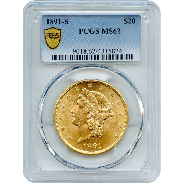 1891-S $20 Liberty Head Double Eagle PCGS MS62