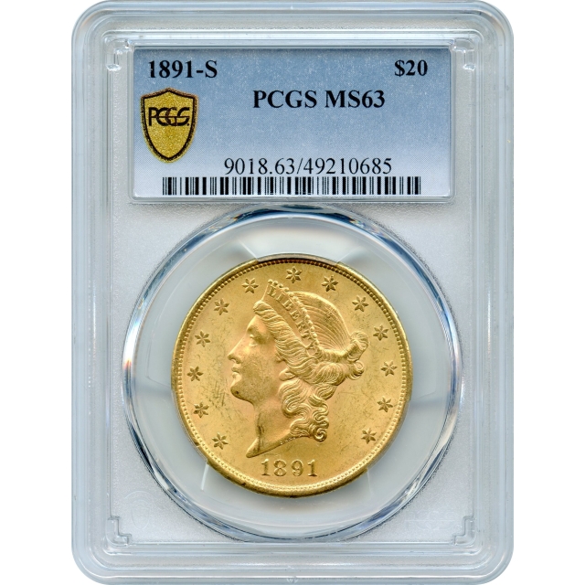 1891-S $20 Liberty Head Double Eagle PCGS MS63