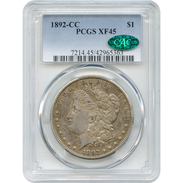 1892-CC $1 Morgan Silver Dollar PCGS XF45 (CAC)