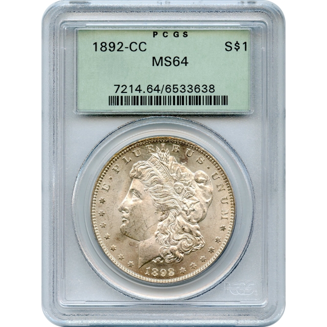 1892-CC $1 Morgan Silver Dollar PCGS MS64 (CAC)