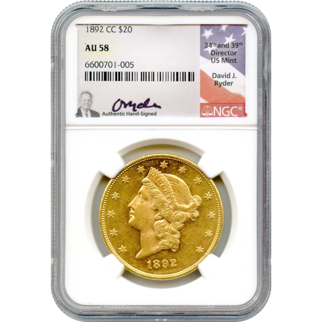 1892-CC $20 Liberty Head Double Eagle NGC AU58