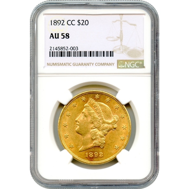 1892-CC $20 Liberty Head Double Eagle NGC AU58