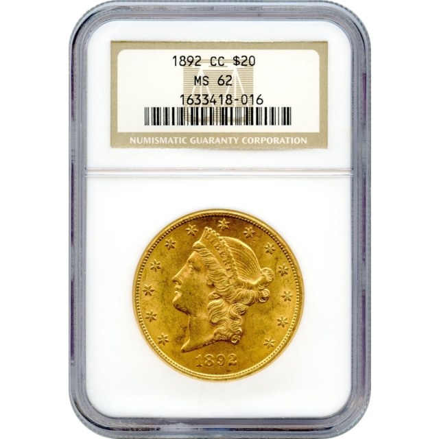 1892-CC $20 Liberty Head Double Eagle NGC MS62