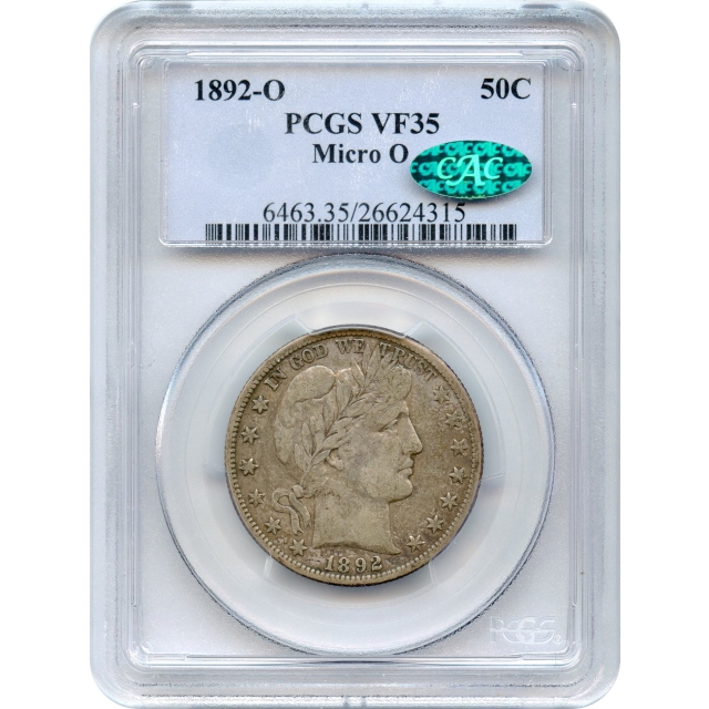 1892-O 50C Barber Half Dollar, Micro O VF35 (CAC)