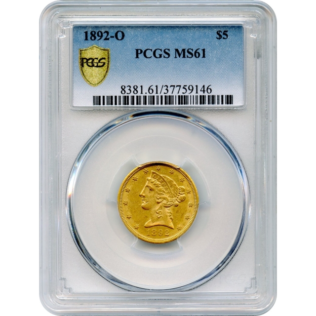 1892-O $5 Liberty Head Half Eagle PCGS MS61