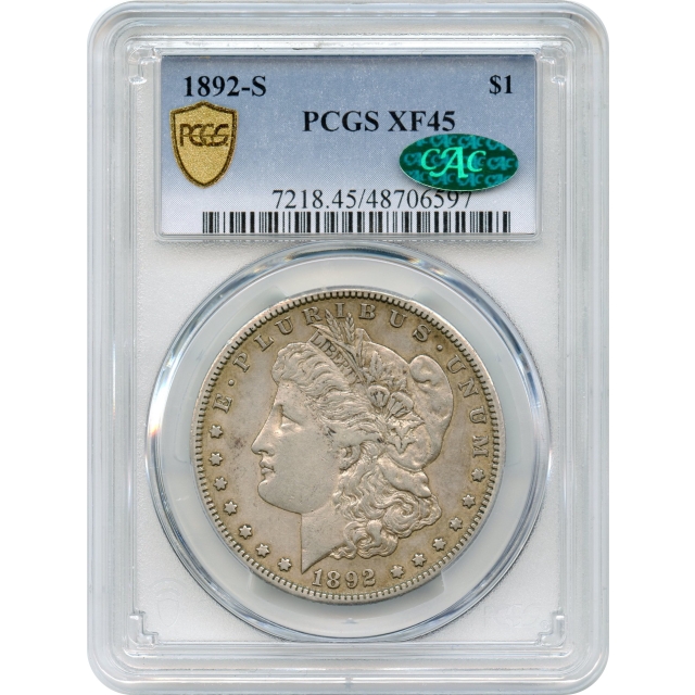 1892-S $1 Morgan Silver Dollar PCGS XF45 (CAC)