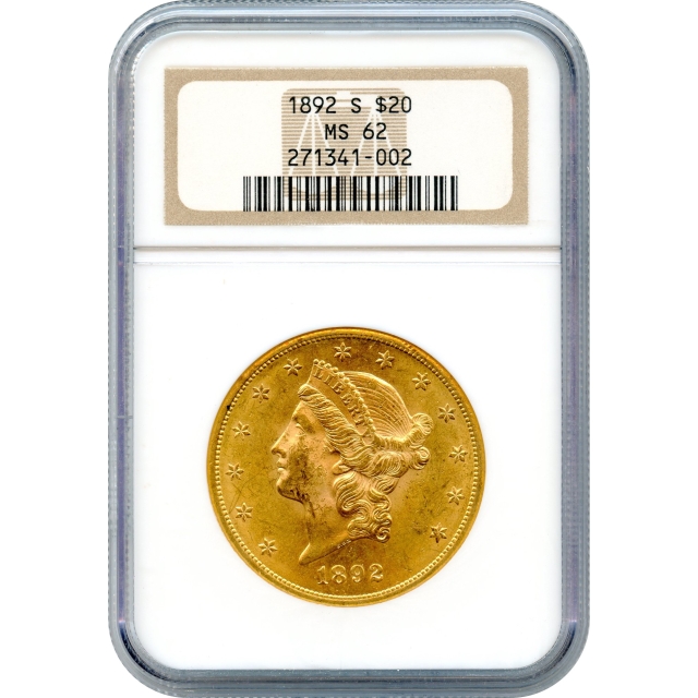 1892-S $20 Liberty Head Double Eagle NGC MS62