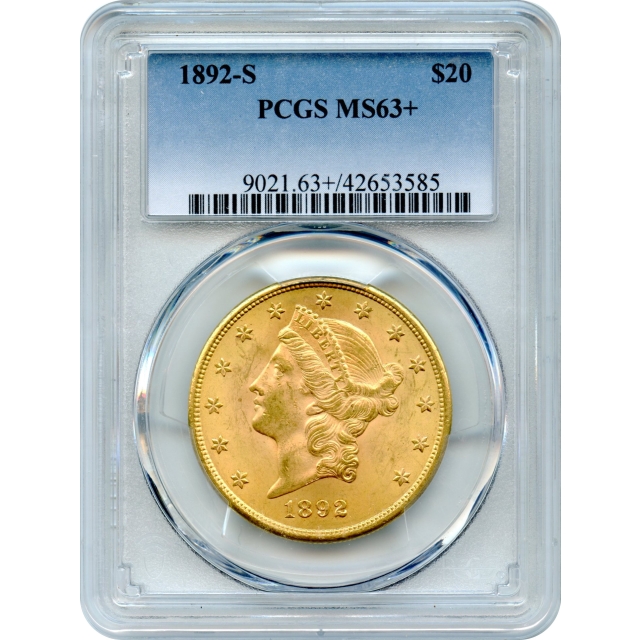 1892-S $20 Liberty Head Double Eagle PCGS MS63+