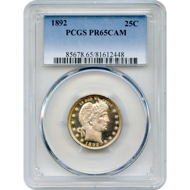 1892 25C Barber Quarter PCGS PR65CAM