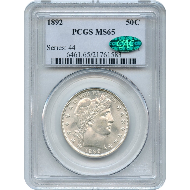 1892 50C Barber Half Dollar PCGS MS65 (CAC)