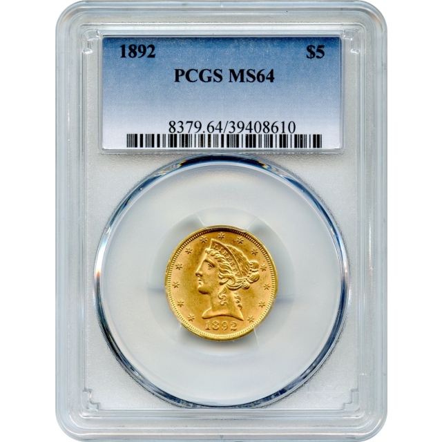 1892 $5 Liberty Head Half Eagle PCGS MS64