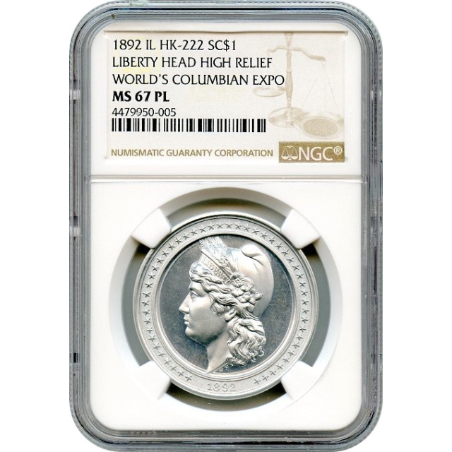 So-Called Dollar - 1892 Columbian Exposition Liberty Head, SC$1 Aluminum HK-222 NGC MS67PL