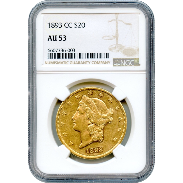 1893-CC $20 Liberty Head Double Eagle NGC AU53