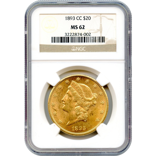 1893-CC $20 Liberty Head Double Eagle NGC MS62