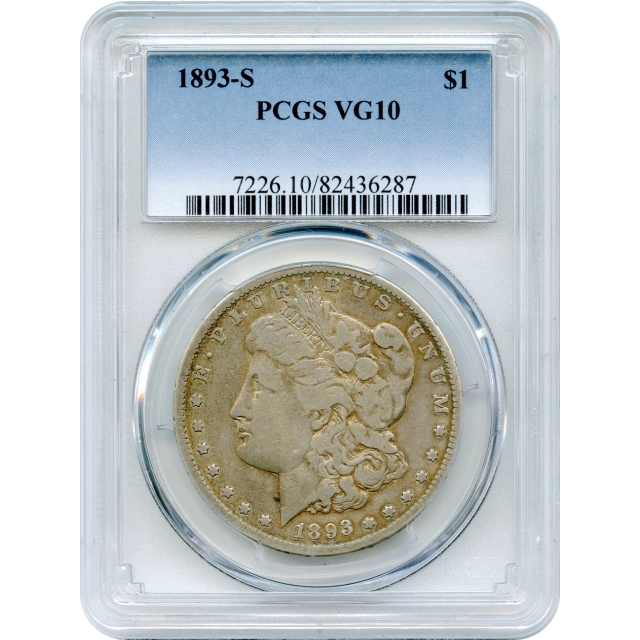 1893-S $1 Morgan Silver Dollar, PCGS VG10 - King of the Morgan Dollars