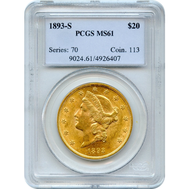 1893-S $20 Liberty Head Double Eagle PCGS MS61