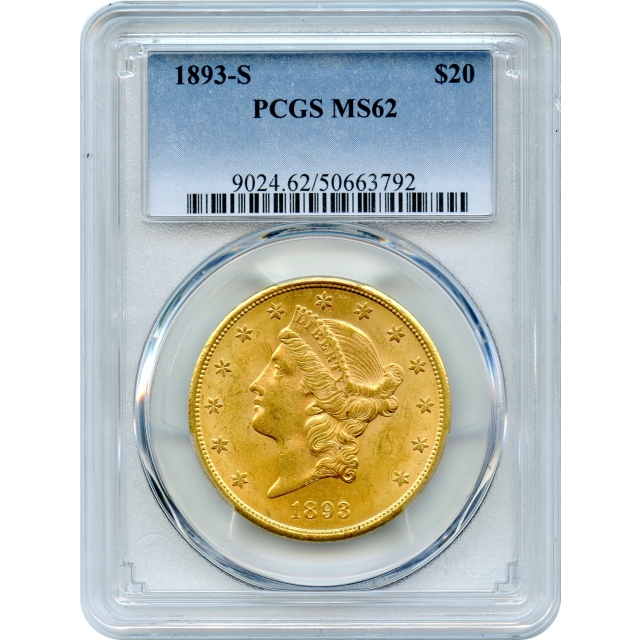 1893-S $20 Liberty Head Double Eagle PCGS MS62