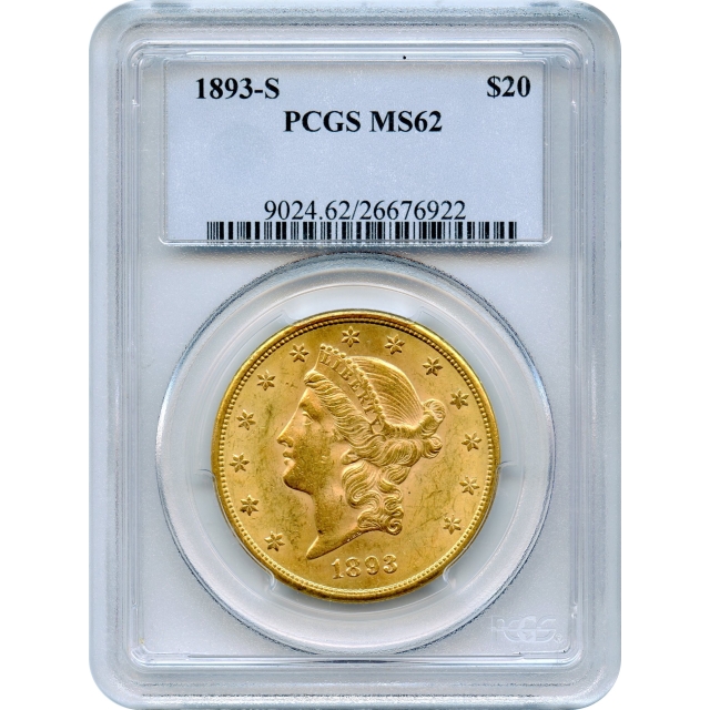 1893-S $20 Liberty Head Double Eagle PCGS MS62