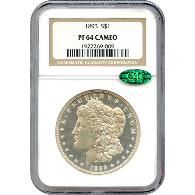 1893 $1 Morgan Silver Dollar NGC PR64CAM (CAC)