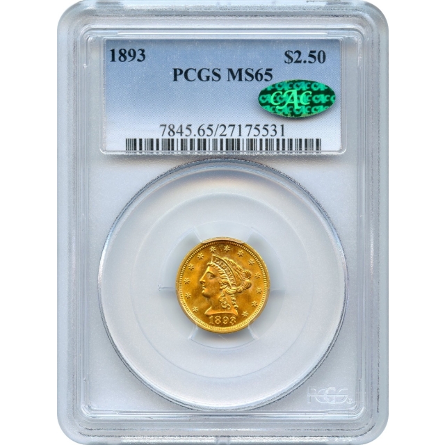 1893 $2.50 Liberty Head Quarter Eagle PCGS MS65 (CAC)