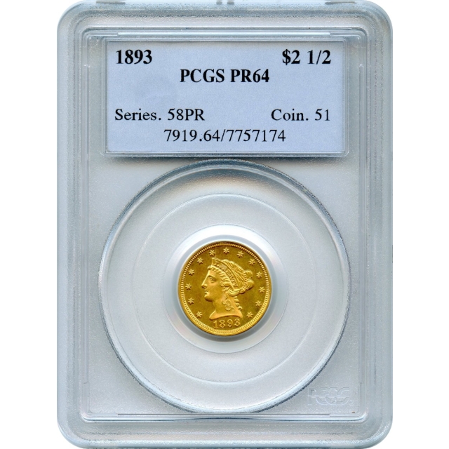 1893 $2.50 Liberty Head Quarter Eagle PCGS PR64