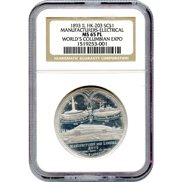 So-Called Dollar - 1893 IL SC$1 World's Columbian Expo, HK-203 Manufacturer's Electrical NGC MS65PL