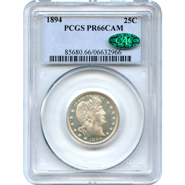 1894 25C Barber Quarter PCGS PR66 Cameo (CAC) - A Registry Coin-!
