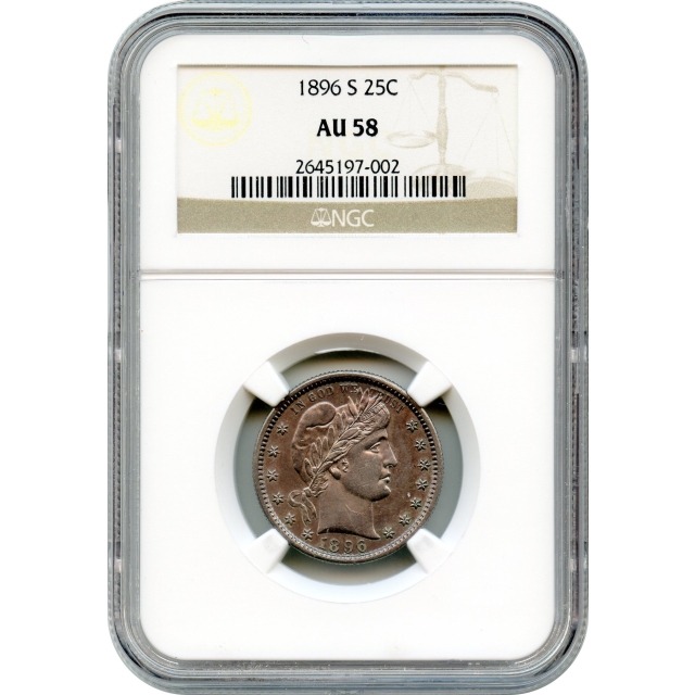 1896-S 25C Barber Quarter Dollar NGC AU58