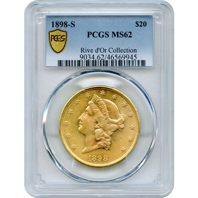 1898-S $20 Liberty Head Double Eagle PCGS MS62 Ex.Rive d'Or Collection