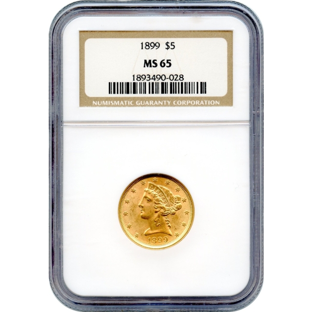 1899 $5 Liberty Head Half Eagle NGC MS65