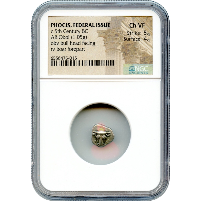 Ancient Archaic Period - 500-401 BCE Phocis, Federal Issue AR Obol NGC Choice VF