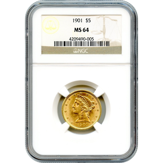 1901 $5 Liberty Head Half Eagle NGC MS64