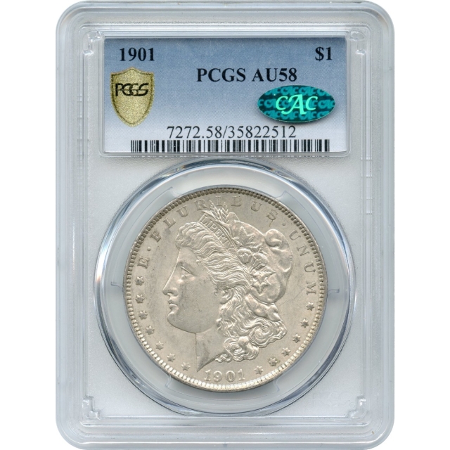 1901 $1 Morgan Silver Dollar PCGS AU58 (CAC)
