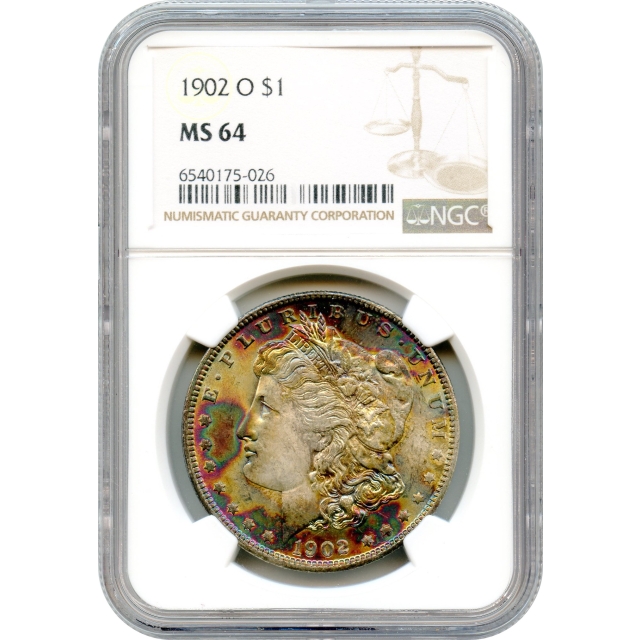 1902-O $1 Morgan Silver Dollar NGC MS64 - tapestry toning!