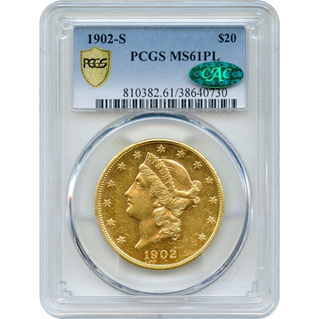 1902-S $20 Liberty Head Double Eagle PCGS MS61 Prooflike (CAC)