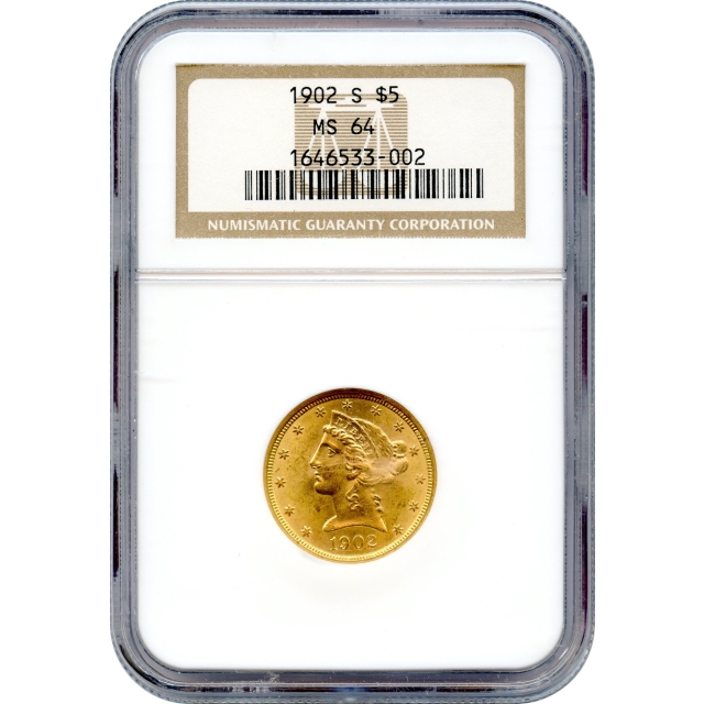 1902-S $5 Liberty Head Half Eagle NGC MS64