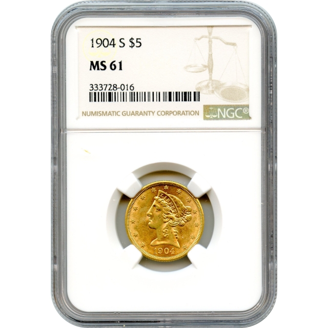 1904-S $5 Liberty Head Half Eagle NGC MS61