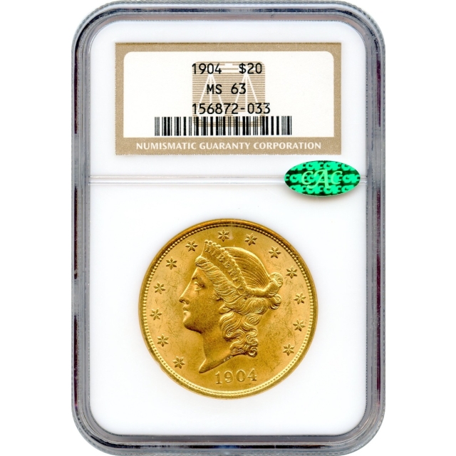 1904 $20 Liberty Head Double Eagle NGC MS63 (CAC)