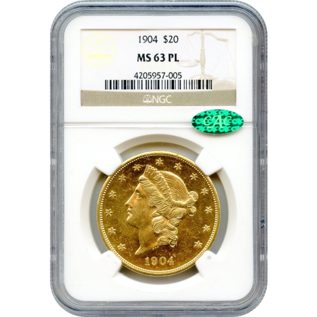 1904 $20 Liberty Head Double Eagle NGC MS63 Prooflike (CAC)