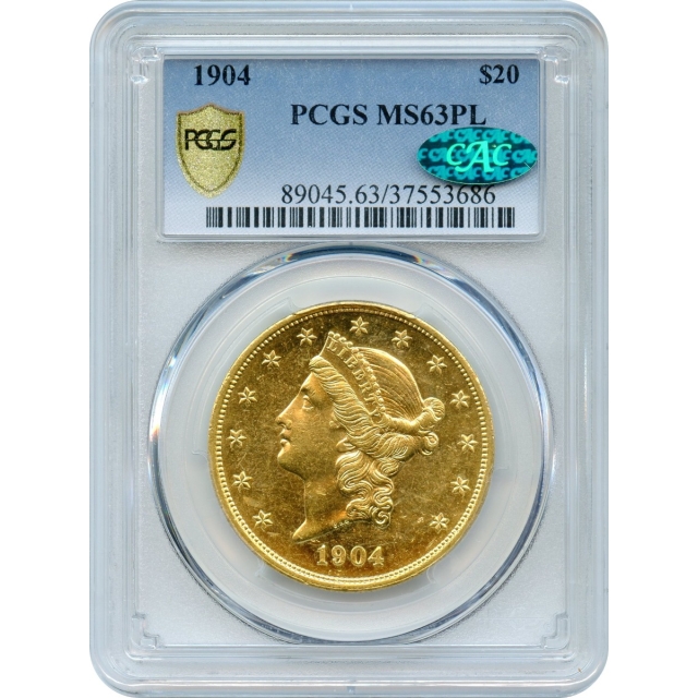 1904 $20 Liberty Head Double Eagle PCGS MS63 Prooflike (CAC)