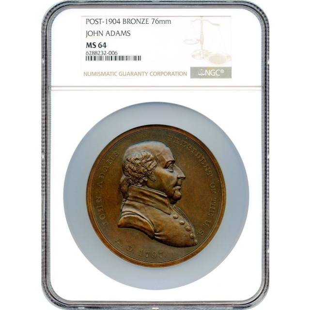 Indian Peace Medal - Post-1904 John Adams, J-IP-unlisted AE 76mm NGC MS64BN