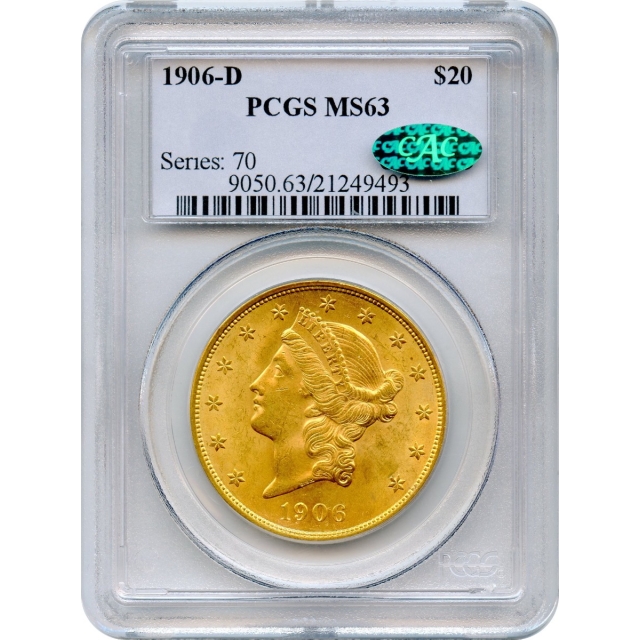 1906-D $20 Liberty Head Double Eagle PCGS MS63 (CAC)