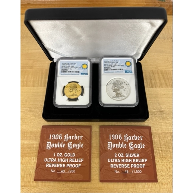 1906-2020 Barber Double Eagle design Smithsonian Collection 2pc Set NGC Rev PR70 