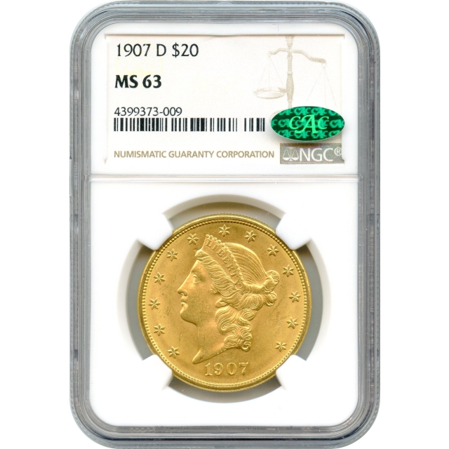 1907-D $20 Liberty Head Double Eagle NGC MS63 (CAC)