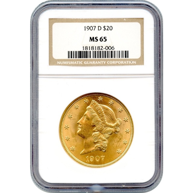 1907-D $20 Liberty Head Double Eagle NGC MS65