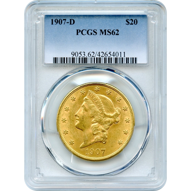 1907-D $20 Liberty Head Double Eagle PCGS MS62