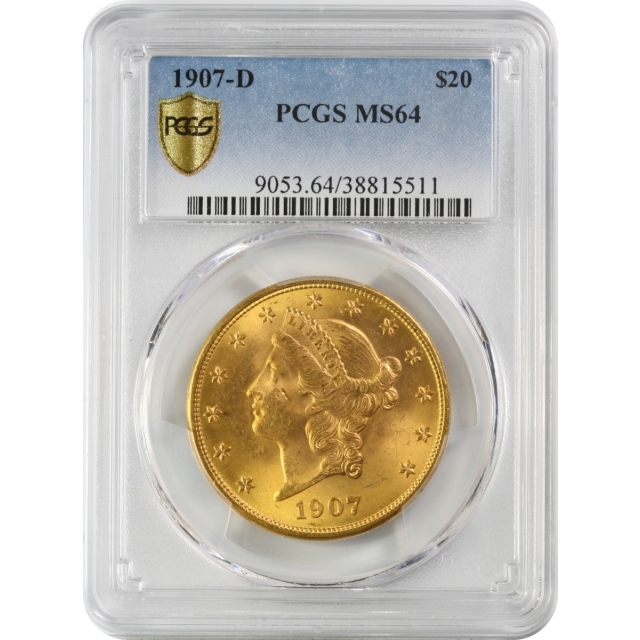 1907-D $20 Liberty Head Double Eagle PCGS MS64