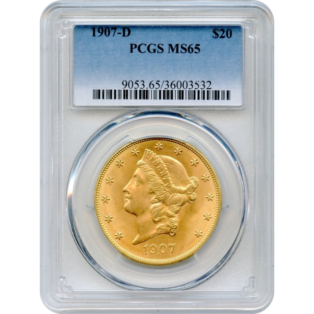 1907-D $20 Liberty Head Double Eagle PCGS MS65