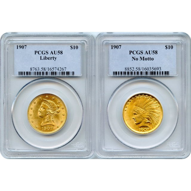 1907 $10 Liberty & Indian Head Eagle 2pc Gold Set PCGS AU58